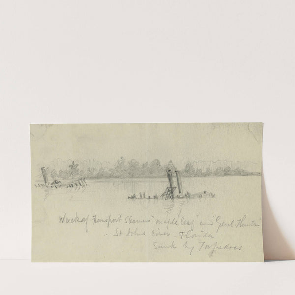 Wreck of Transport Steamers ‘Maple leaf’ and ‘Genl. Hunter’. St. Johns river. Florida, Sunk by torpedoes (1864) by Alfred Rudolph Waud