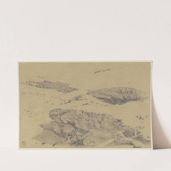 Wüste, im Vordergrund ein im Schatten sitzender Araber by Wilhelm Gentz