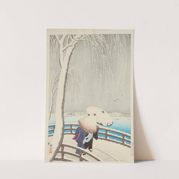 Yanagibashi no yuki (Snow on the Willow Bridge) (1927) by Ohara Koson