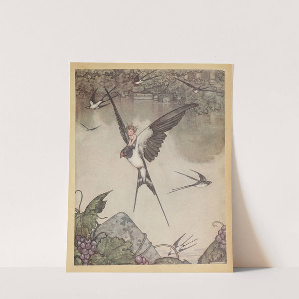 Yes! I will go with thee, said Tommelise, and she seated herself on the bird’s back by William Heath Robinson