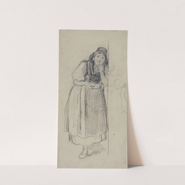 Young Black Forest woman, listening (with sewing box) by Johann Baptist Kirner