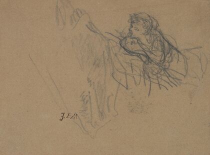 Young Boy Reclining on Elbows, Admiring a Shepherdess