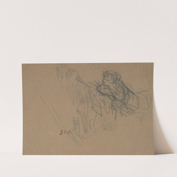 Young Boy Reclining on Elbows, Admiring a Shepherdess by Jean-François Millet