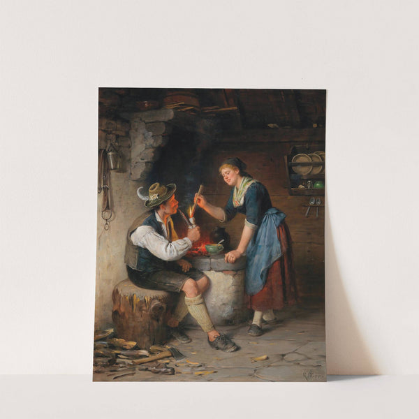 Young Couple by the Fireplace by Rudolf Epp