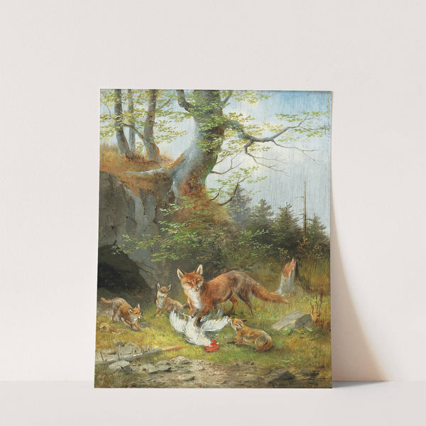 Young fox family with prey by Moritz Müller