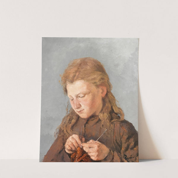 Young Girl Knitting by Pericles Pantazis