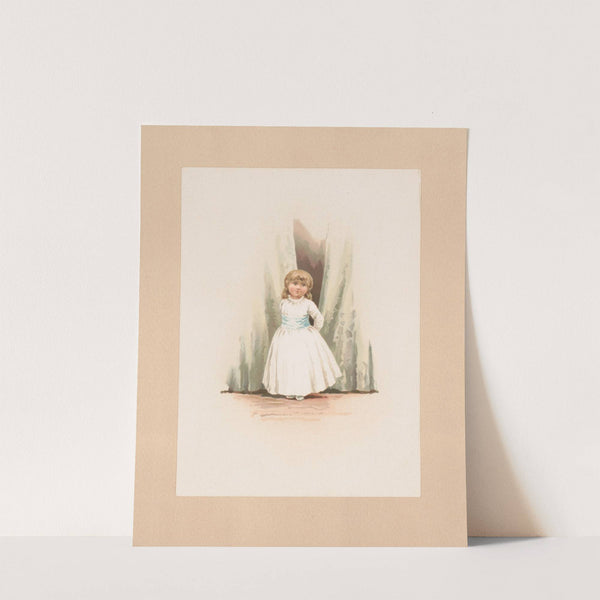 Young girl wearing a dress, standing in front of curtains (1888) by William Ladd Taylor