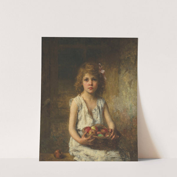 Young girl with a basket of apples by Alexei Harlamov
