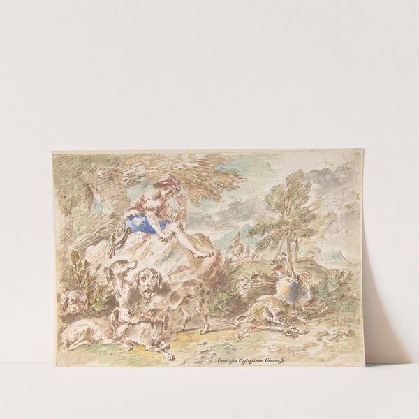 Young Hunter with His Dogs in a Landscape by Giovanni Francesco Castiglione