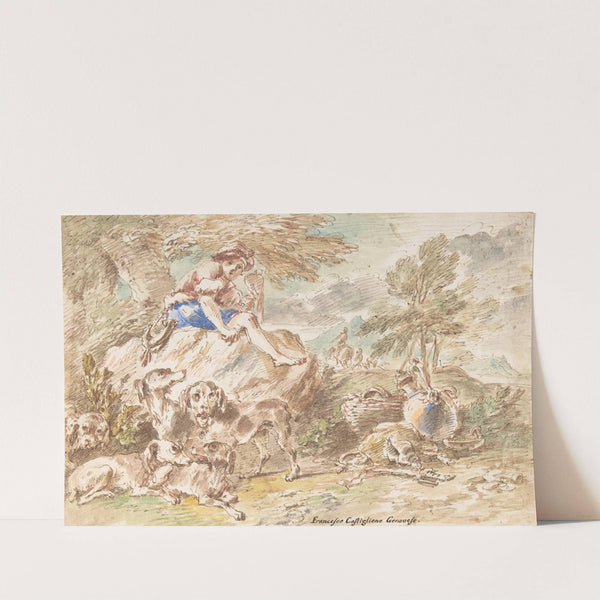 Young Hunter with His Dogs in a Landscape (1641–1710) by Giovanni Francesco Castiglione