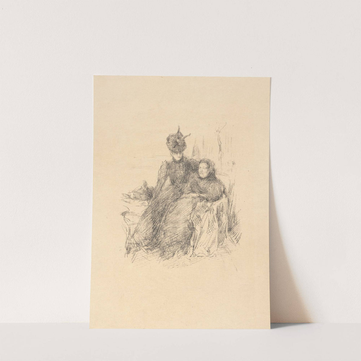 Young lady in a hat, sitting with her arm around an older lady by James Abbott McNeill Whistler