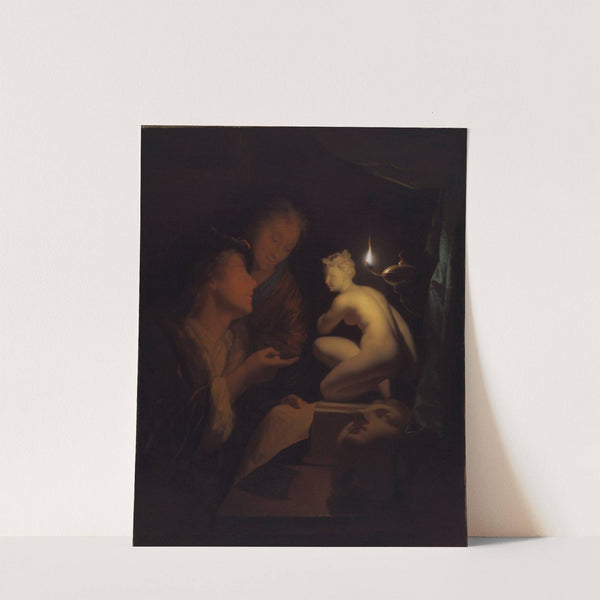 Young Man and Woman Studying a Statue of Venus, by Lamplight by Godfried Schalcken