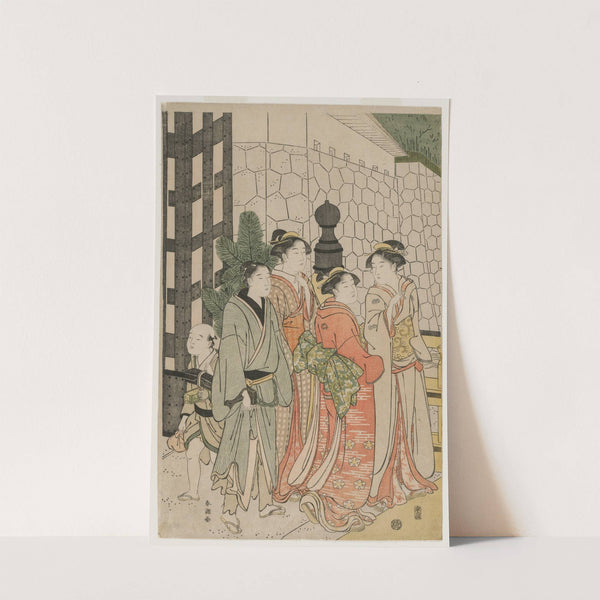 Young Man and Women on Tokiwa Bridge by Katsukawa Shunchō