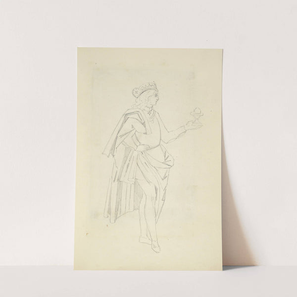 Young man wearing long shawl draped around his shoulder and hips by Stewart Watson