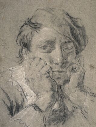 Young Man with Baretta with his Head in His Hands