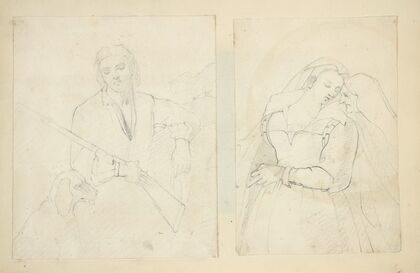 Young man with dog; Young woman with older woman