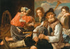 Young Men Playing Cards And A Bagpipe Player; Allegory Of Hearing And Sight