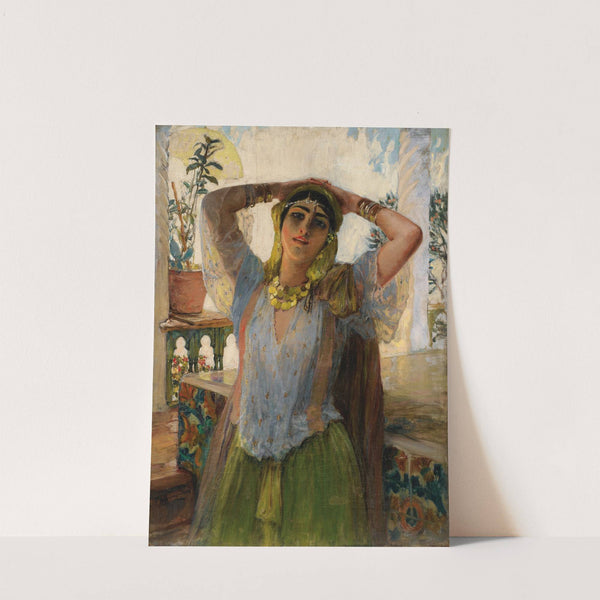 Young Oriental Woman On a Terrace (1880s) by Frederick Arthur Bridgman