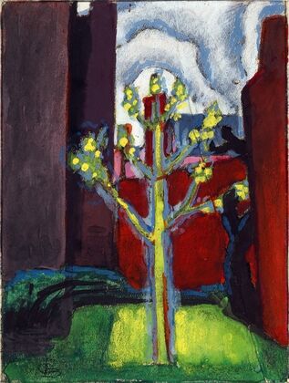 Young Tree in Red Courtyard