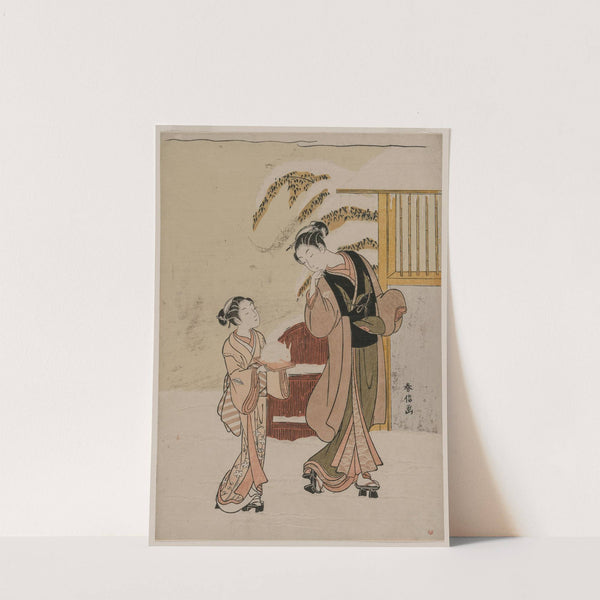 Young Woman Admiring a Snow Rabbit by Suzuki Harunobu