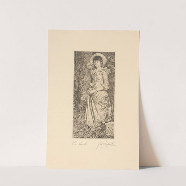 Young woman in a forest with flowers in her hand (1888) by Jos Ratinckx