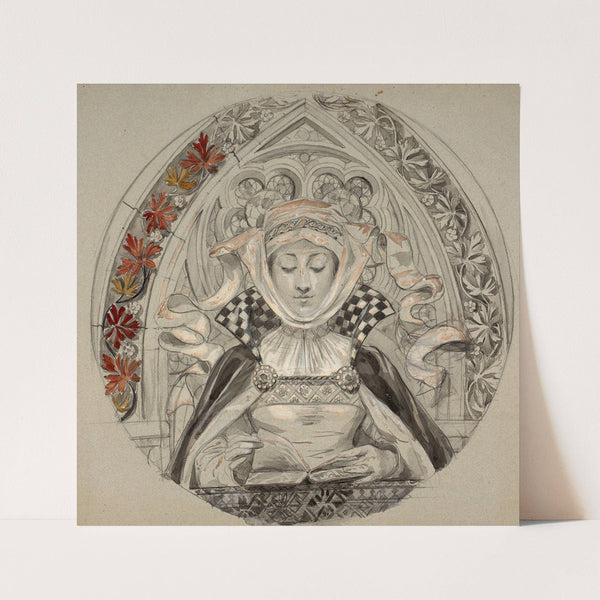 Young woman in a medieval style reading by Marie Bracquemond