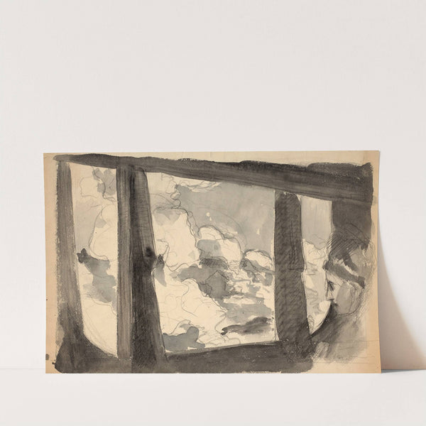 Young woman looking out of a train window by Félix Bracquemond