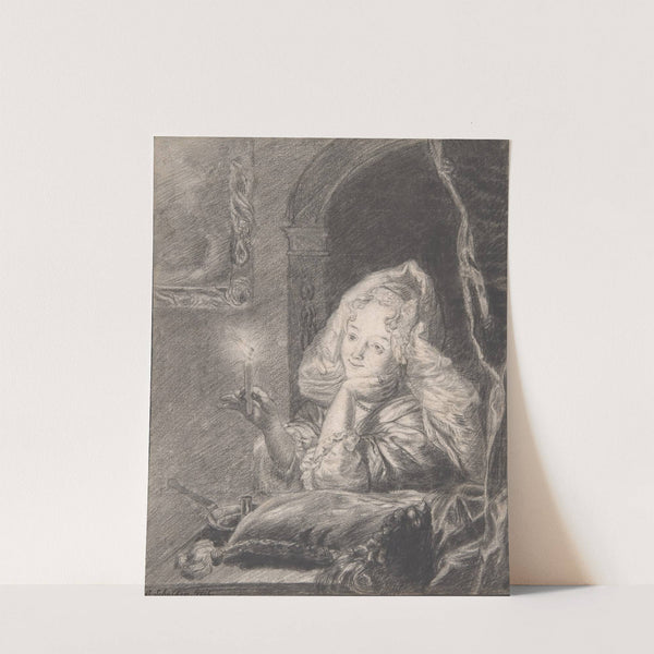 Young Woman Seated at a Table, Holding a Candle late by Godfried Schalcken