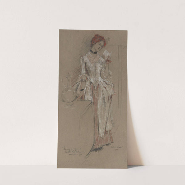 Young woman, standing, reading a letter by Albert Sterner