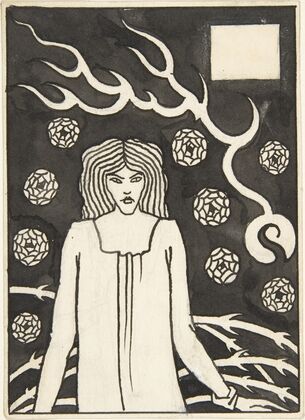 Young Woman Surrounded by Briars, Lightning and Roses