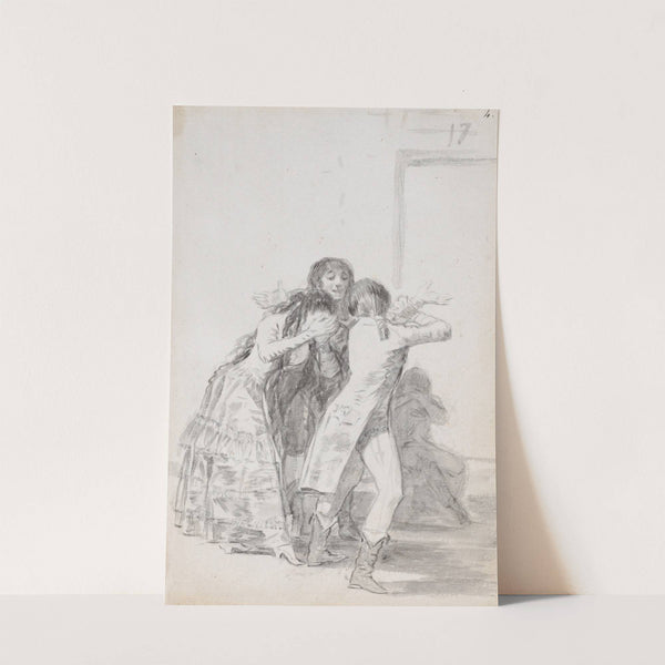 Young woman weeping and covering her face with her hands, accompanied by men (1795–1797) by Francisco de Goya