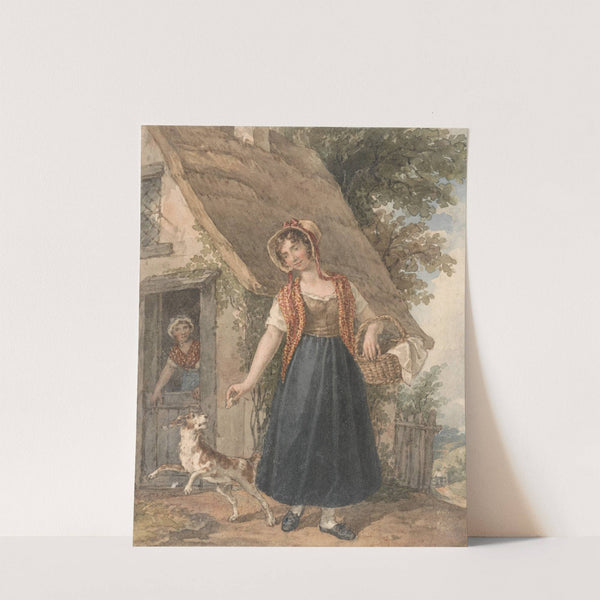 Young Woman with Dog Outside a Cottage Doorway by John Augustus Atkinson