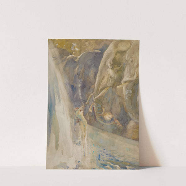 Young women lifted up by elephants by Albert Besnard