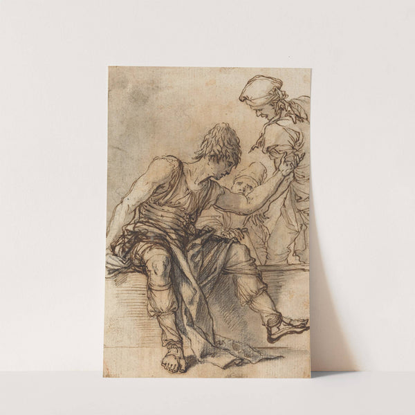 Youth Sitting on a Wall in Conversation with Two Men by Salvator Rosa