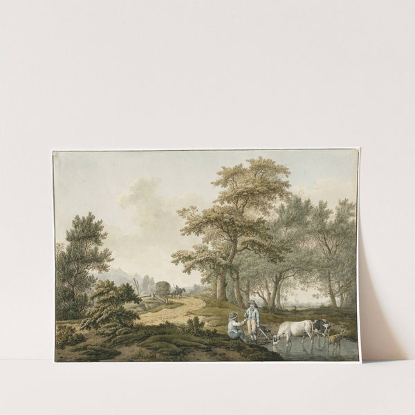 Zandweg tussen bomen met hooiwagen by Barend Hendrik Thier