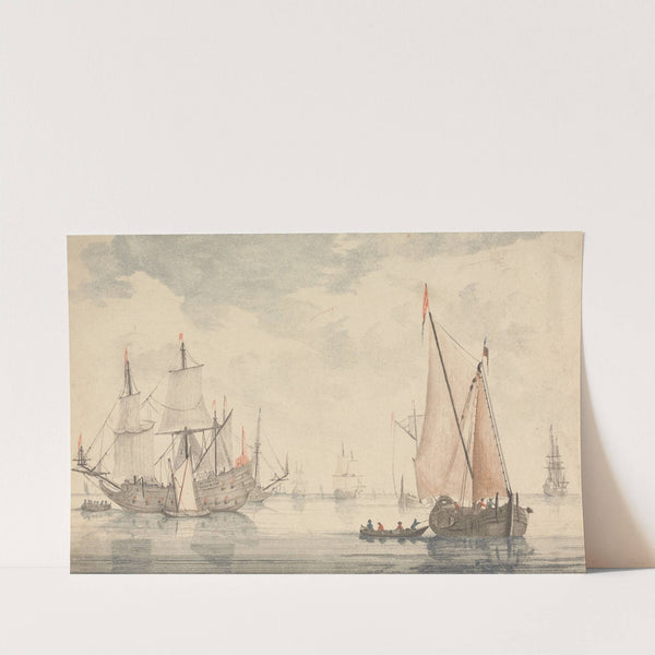 Zeegezicht met Fregat en Zeilschepen by Johann Teyler