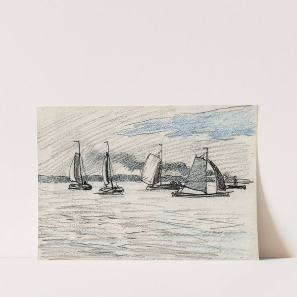 Zeilboten op watervlakte by Adolf le Comte