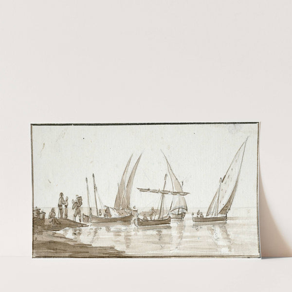 Zeilscheepjes bij een kust by Otto Howen