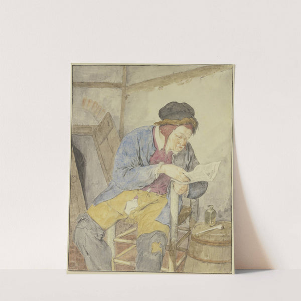Zeitungsleser bei einem Fass (1688) by Cornelis Dusart