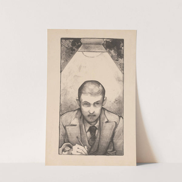 Zelfportret onder lamp, tekenend by Bernard Willem Wierink