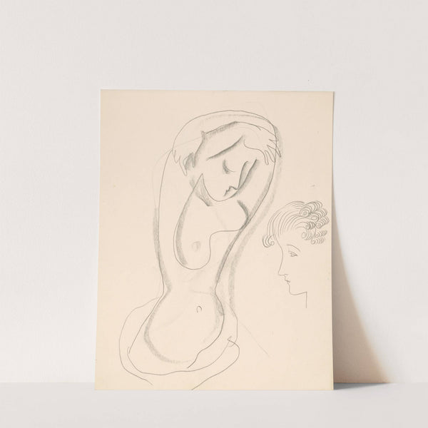 Žena so zdvihnutými rukami a náčrt ženského profilu by Mikuláš Galanda