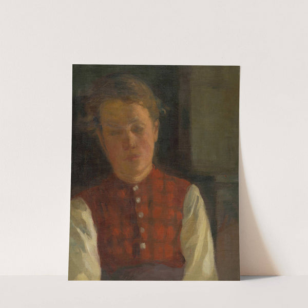 Žena v červenej kockovanej veste by Ákos Aranyossy