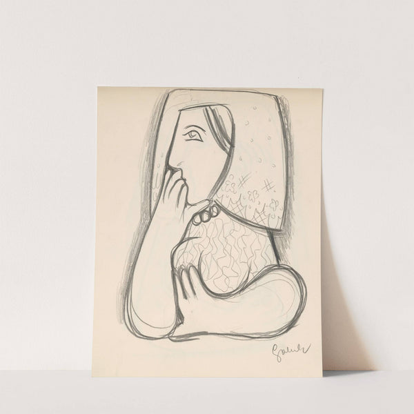 Žena v kvetovanej šatke s podopretou bradou by Mikuláš Galanda