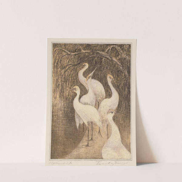 Zes kraanvogels aan de waterkant by Theo van Hoytema