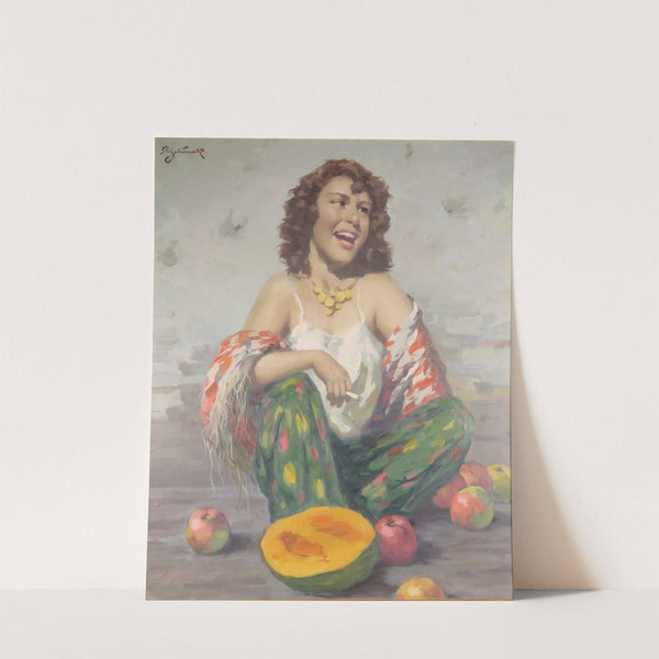 Zigaretten rauchende Zigeunerin mit Obst by Rudolf Jelinek