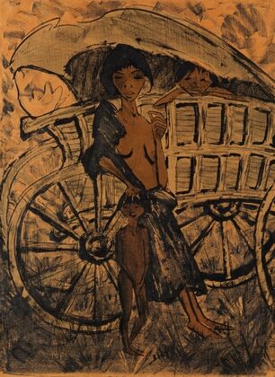 Zigeunerin mit Kind vor dem Planwagen (1926)