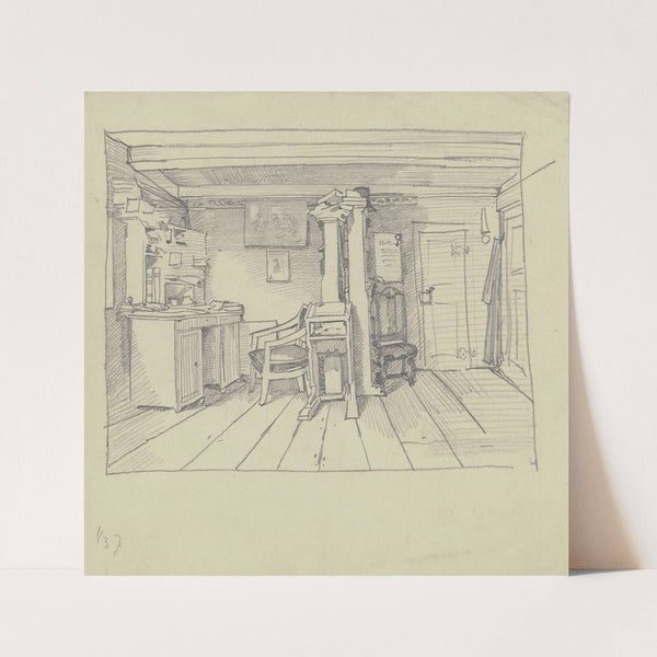 Zimmer mit Schreibtisch, Stehpult und Bücherregalen (ca. 1857) by Wilhelm Busch