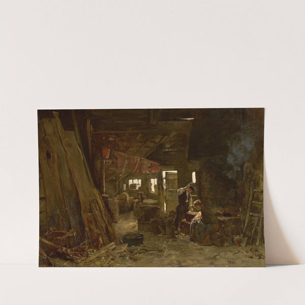 Zimmermannswerkstatt – Die Familie des Holzhackers (1875) by Max Liebermann