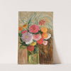 Zinnias and asters in a glass jar by Tadeusz Makowski