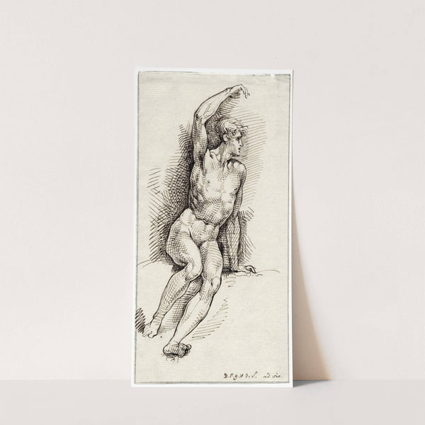 Zittend mannelijk naakt, met geheven arm by David Humbert de Superville